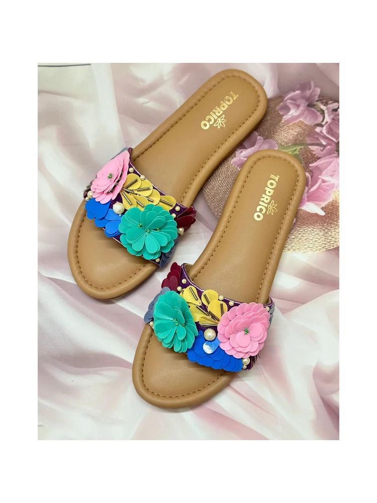 Toprico Flower Power Beads Embroidered Nude Flats-picture-26
