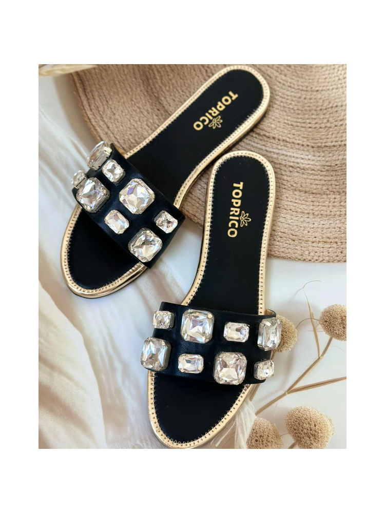 Toprico Crystal Bling Black Flats-image-38