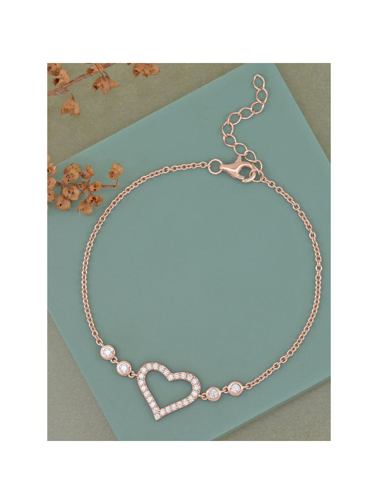 Ornate Jewels 925 Silver Rose Gold American Diamond Love Heart Bracelet Valentine Gift for Girlfriend-image-29