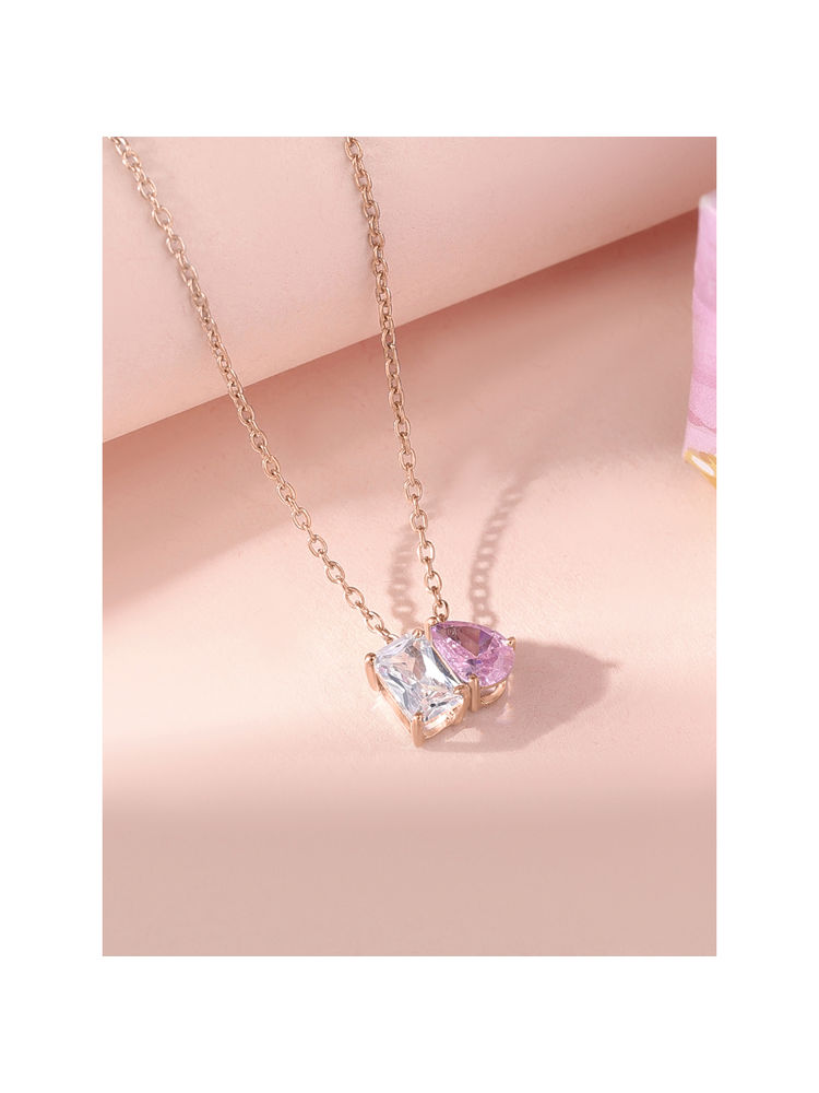 Ornate Jewels 925 Silver 18K 2 Micron Rose Gold Plated Pink CZ Pendant With Chain for Women & Girls-picture-10