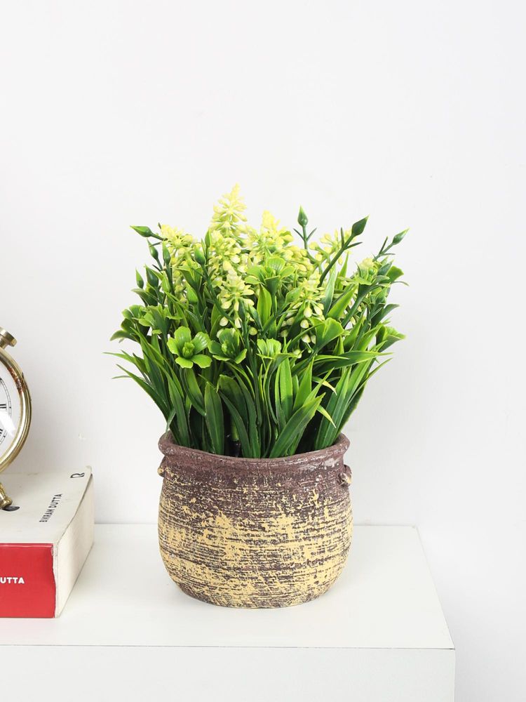 ARICK DECOR Artificial Yellow Flowers Plants Bonsai with Seremet Pot-image-13