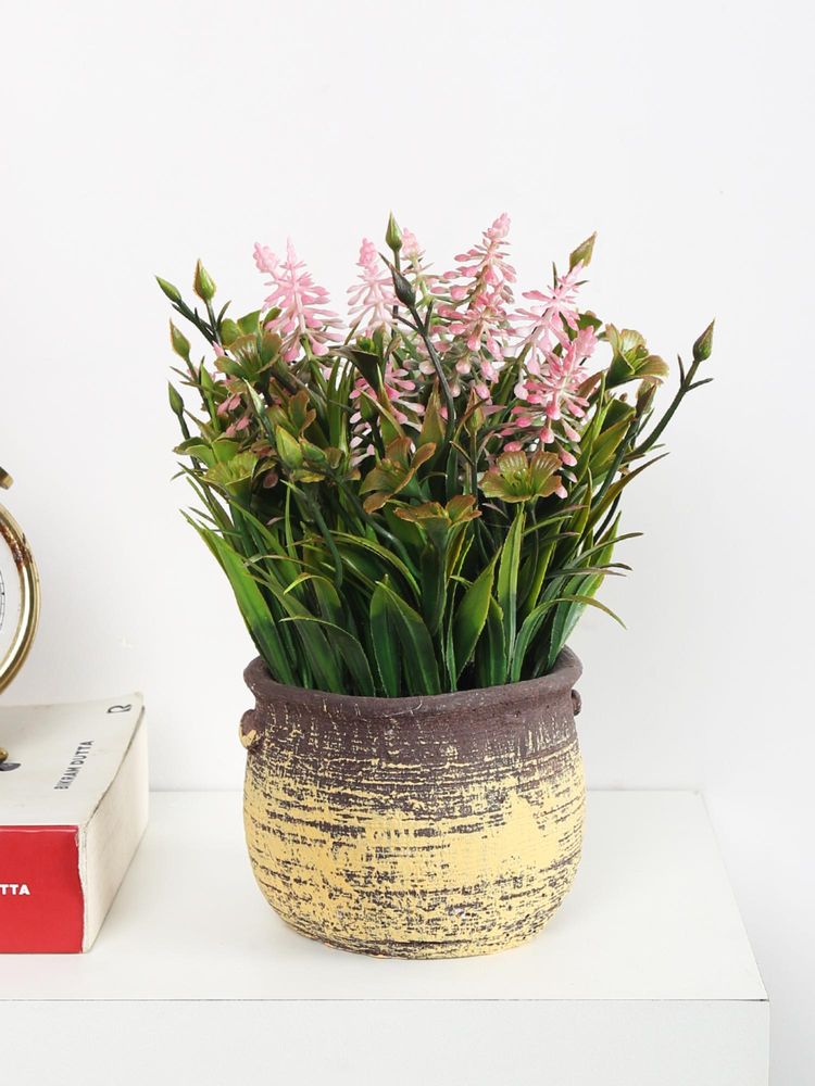 ARICK DECOR Artificial Pink Flowers Plants Bonsai with Seremet Pot-image-5