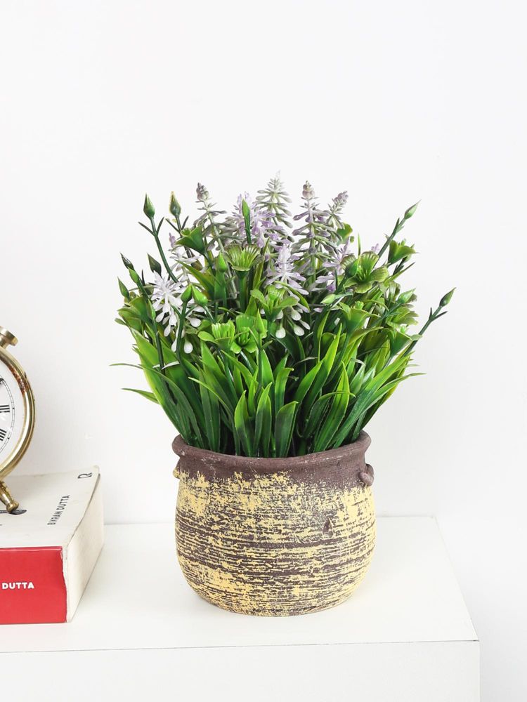 ARICK DECOR Artificial Purple Flowers Plants Bonsai with Seremet Pot-image-25