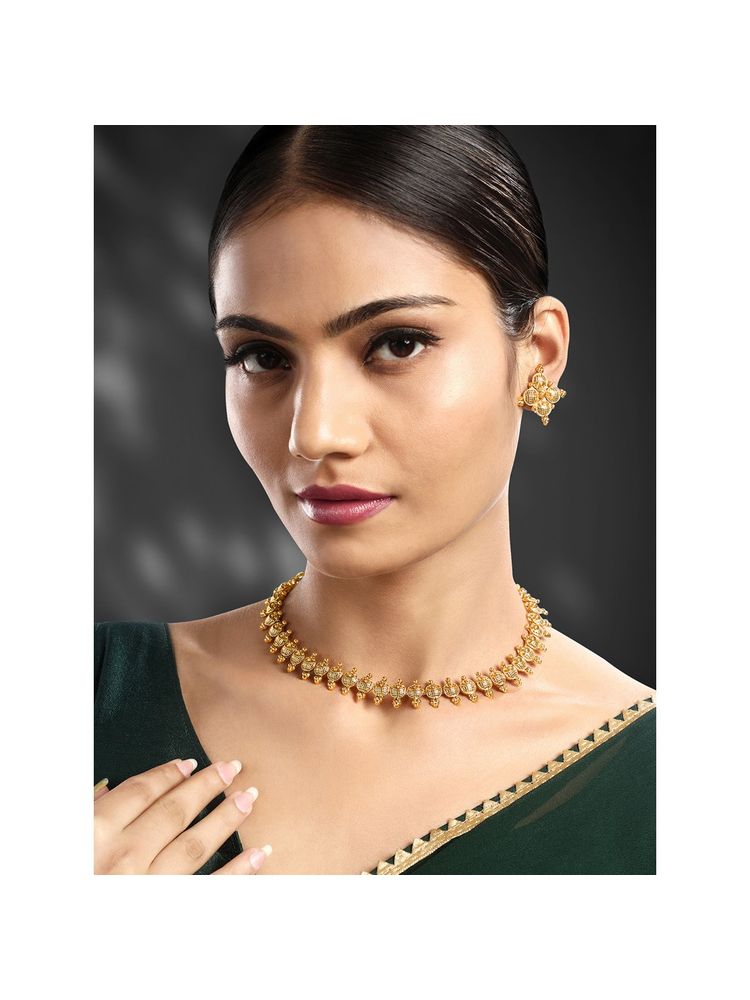 Peora Gold Plated Gold Choker Necklace Stud Earrings Ethnic Traditional for Women (Set of 2)-picture-8