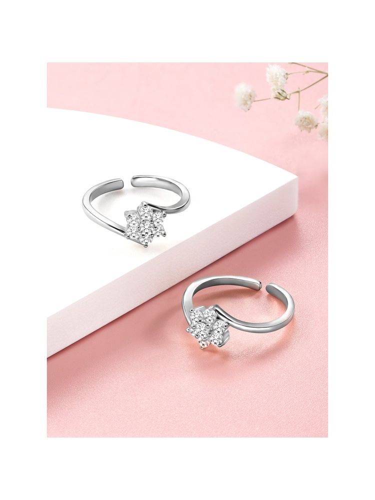 Peora Silver Plated Cubic Zirconia Studded Adjustable Toe Ring Bichiya Fancy for Women-image-41