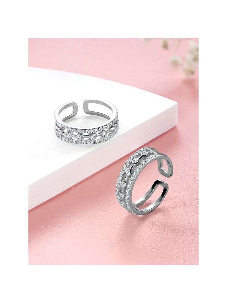 Peora Cubic Zirconia Studded Silver Plated Adjustable Toe Ring Fancy Bichiya for Women-picture-19