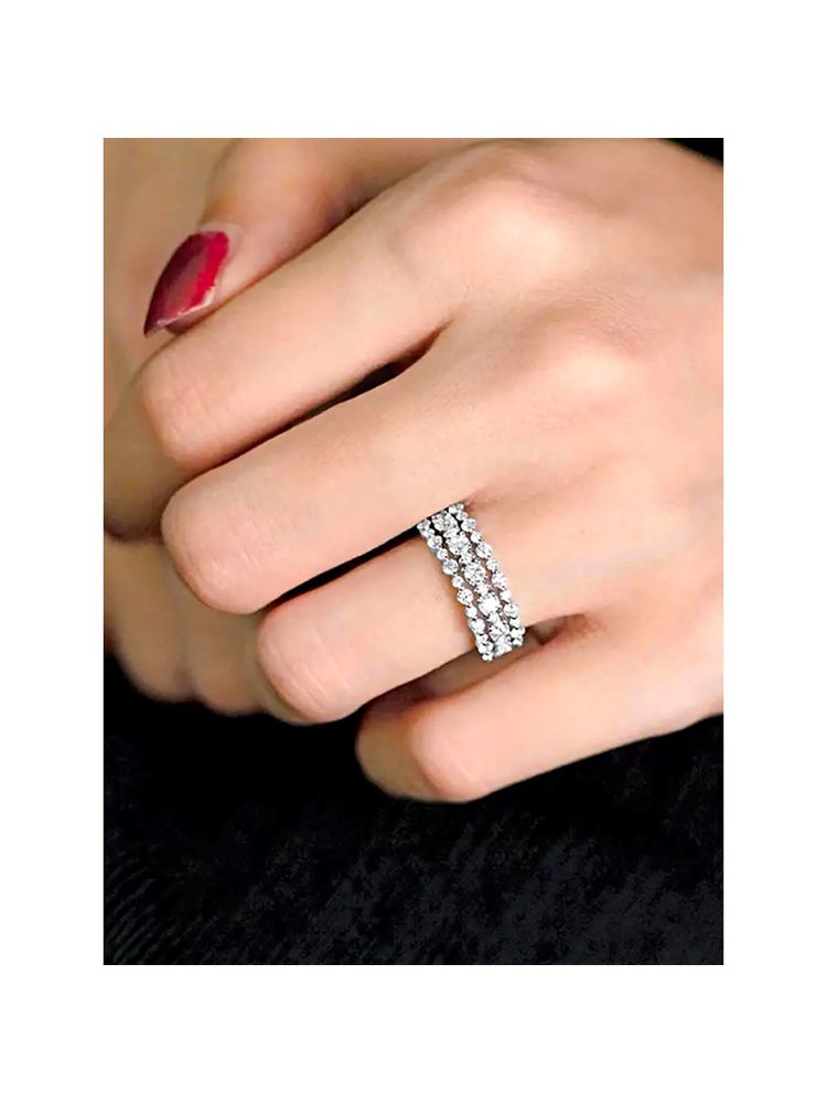 Peora Silver Plated CZ Studded Eternity Finger Ring Engagement Anniversary Gift for Women (US 8)-picture-13