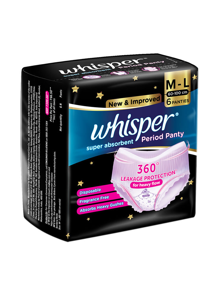 Whisper Bindazzz Night Period Panty for Heavy flow- 360 degree leakage protection, 6 M-L Panties