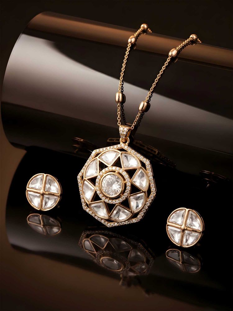 ADIVA White Brass Gold Plated Stones Necklace with Earrings-picture-47
