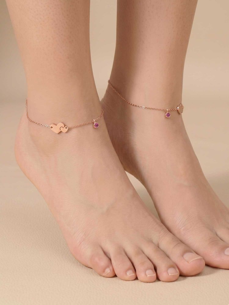 925 SILLER 925 Pure Silver The Soulmate Puzzle Heart Anklet (Pack of 2)-image-49