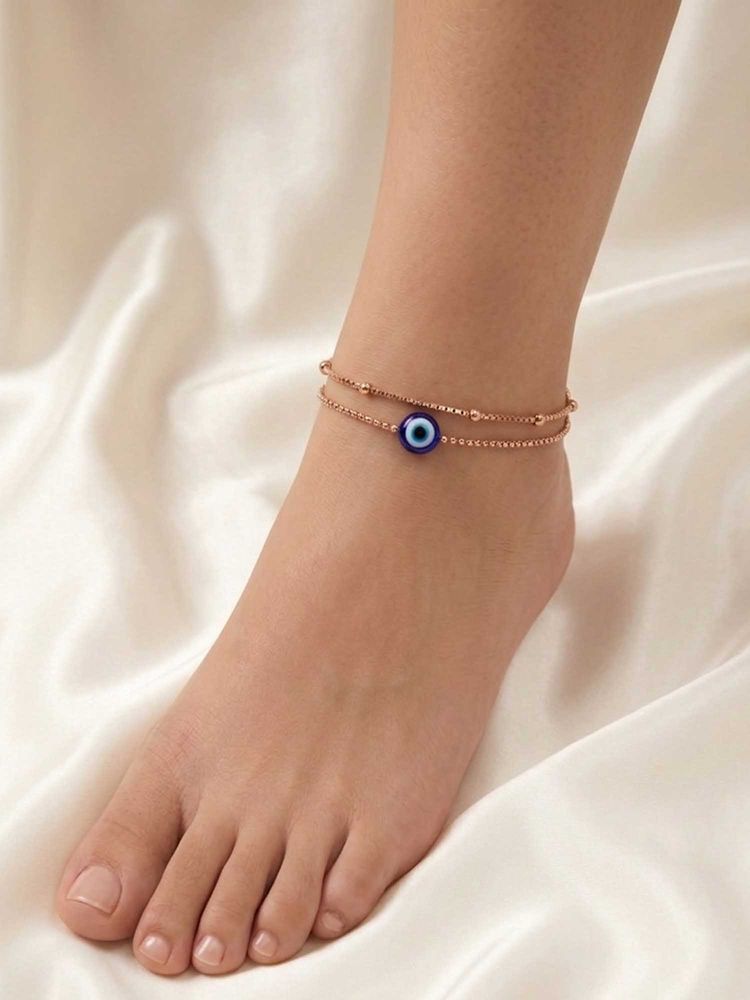 925 SILLER 925 Pure Silver The Rose Azure Evil Eye Anklet-picture-41