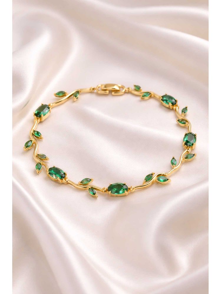 VIEN Green Stainless Steel Gold Plated Stones Bracelet-picture-29