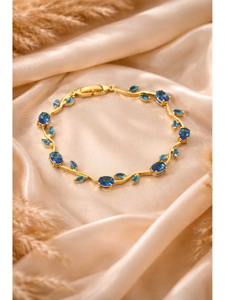 VIEN Blue Stainless Steel Gold Plated Stones Bracelet-picture-31
