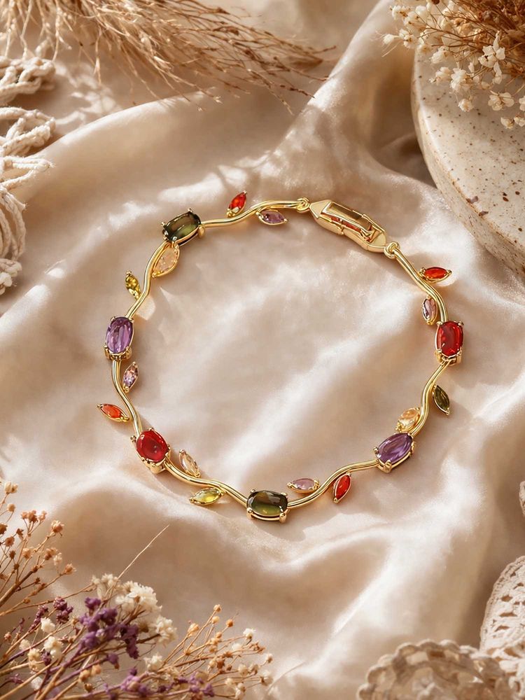 VIEN Multi-Color Stainless Steel Gold Plated Stones Bracelet-picture-30