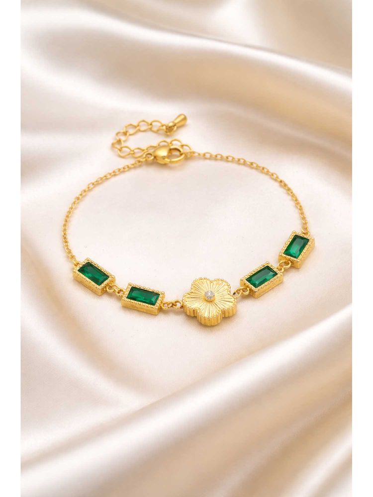 VIEN Green Stainless Steel Gold Plated Stones Bracelet-picture-28