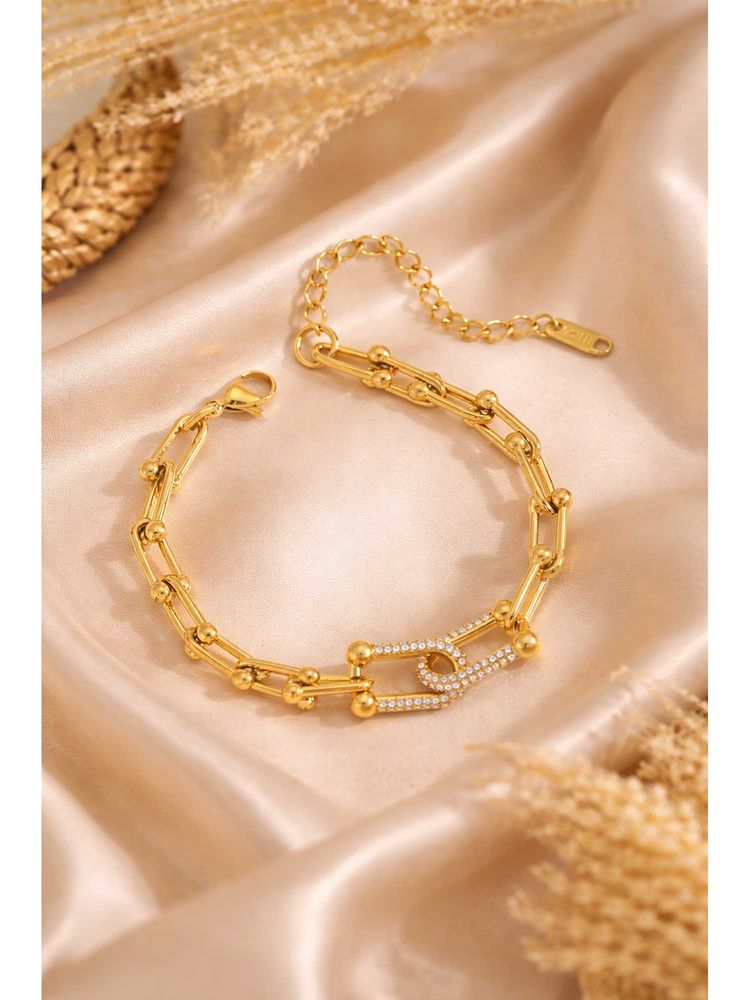 VIEN Gold Stainless Steel Gold Plated Statement Bracelet-picture-48
