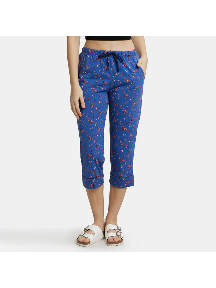 Jockey RX66 Women Super Combed Cotton Printed Elastane Slim Fit Capri - Blue Quartz-image-11
