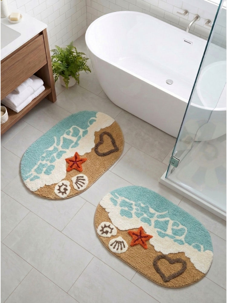 Saral Home Shore Microfiber Anti-Skid Multi-Colour Bath Mats (Pack of 2) (S)