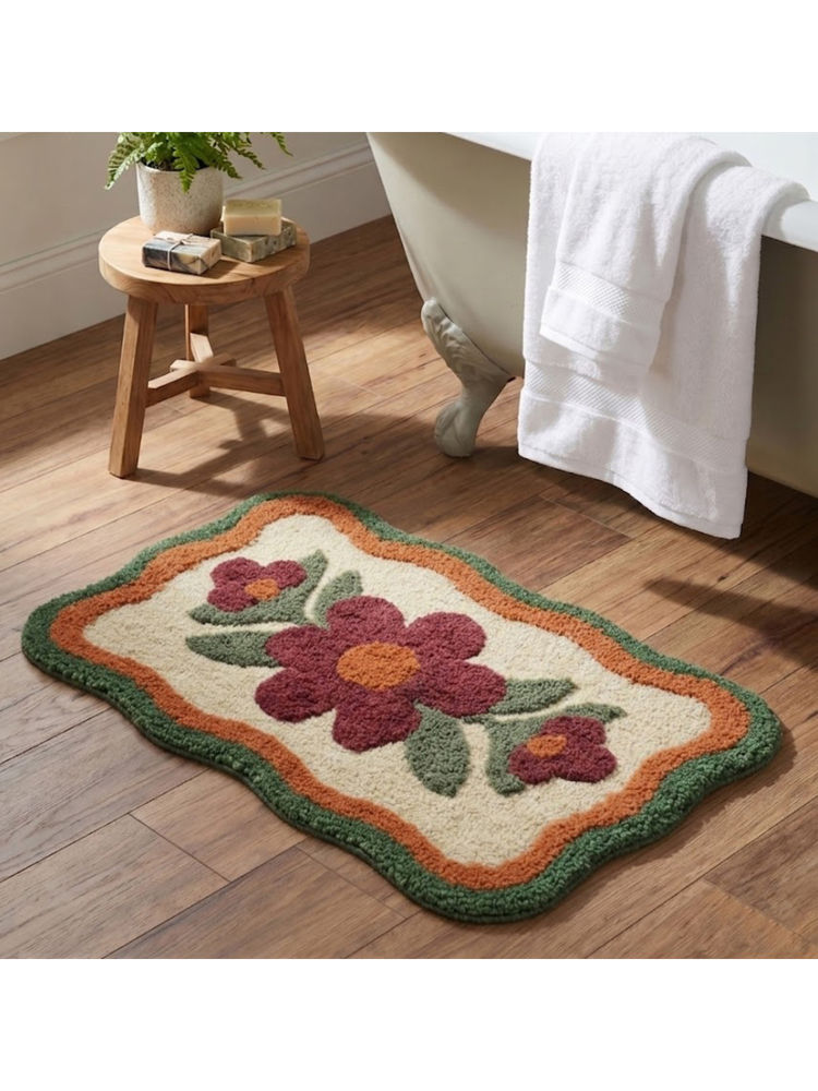 Saral Home Bellis Microfiber Floral Anti-Skid Multi-Colour Bath Mat (S)-image-32