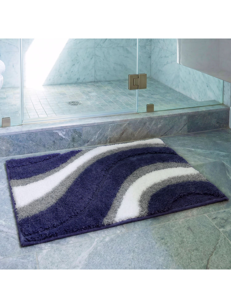 Saral Home Wave Microfiber Antiskid Blue Bath Mat (S)-image-0