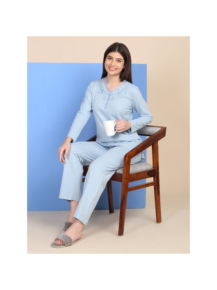 Sweet Dreams Blue Embroidered T-shirt and Pyjama-picture-22
