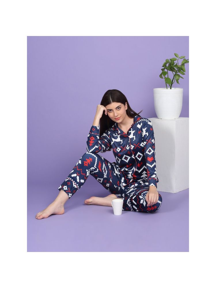 Sweet Dreams Navy Blue Printed Shirt and Pyjama-picture-30