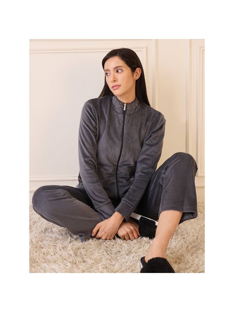 Sweet Dreams Grey Solid Sweatshirt and Pant-image-2