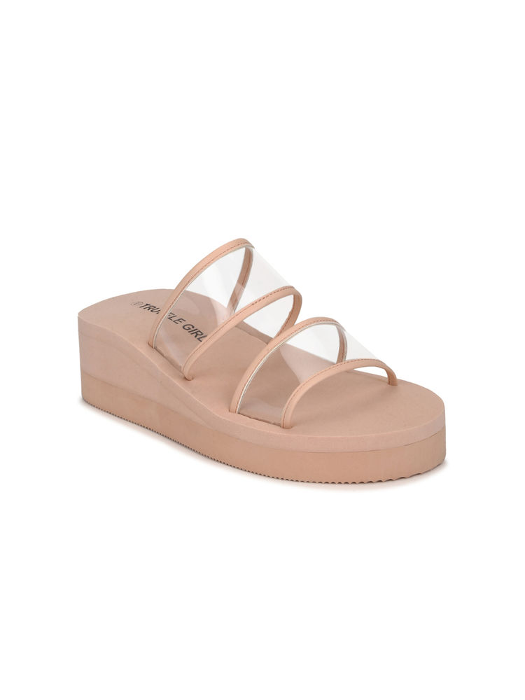 Truffle Collection Beige Pvc Wedges With Wide Clear Straps-picture-34