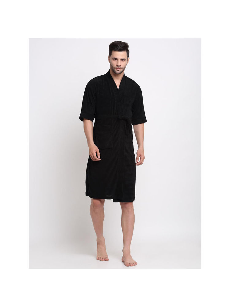Creeva Unisex Micro Terry Black Soft and Lightweight Kimono Style Bath Robe