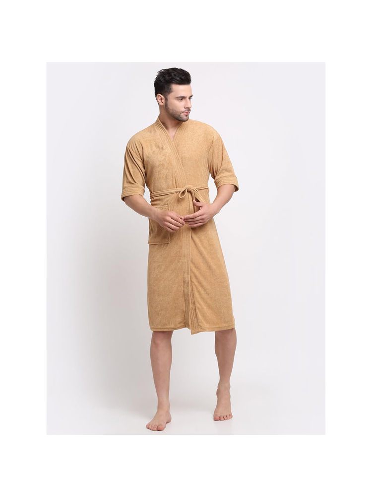 Creeva Unisex Micro Terry Beige Soft and Lightweight Kimono Style Bath Robe-picture-14