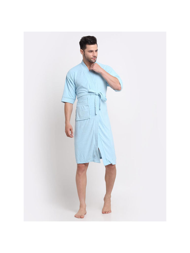 Creeva Unisex Micro Terry Blue Soft and Lightweight Kimono Style Bath Robe-picture-31