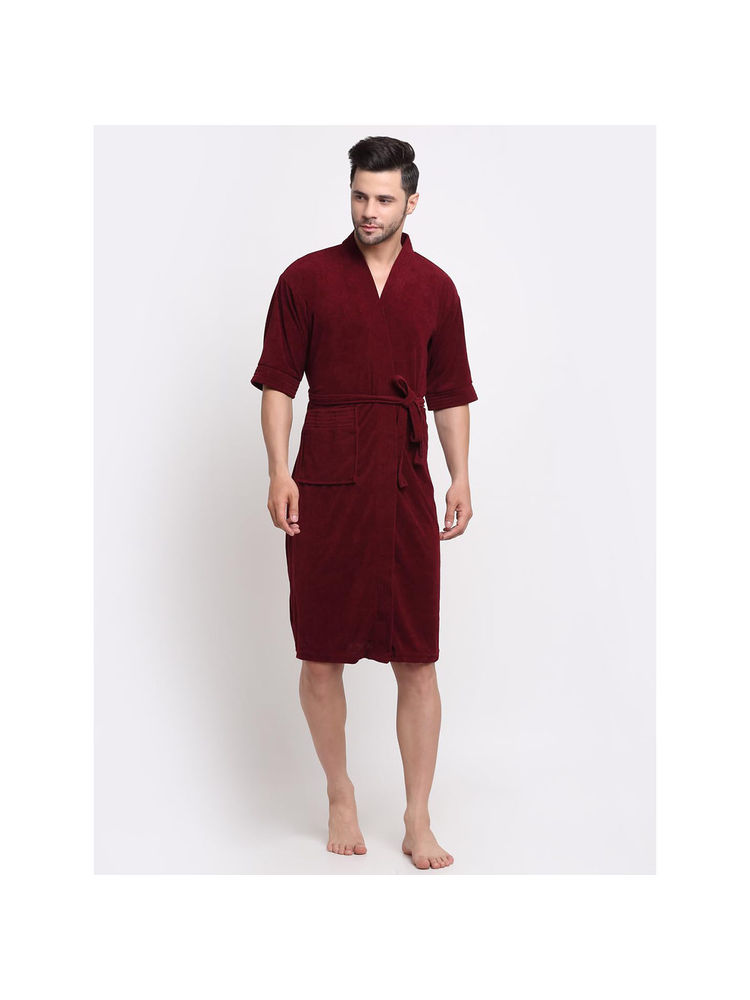 Creeva Unisex Micro Terry Maroon Soft and Lightweight Kimono Style Bath Robe-picture-26