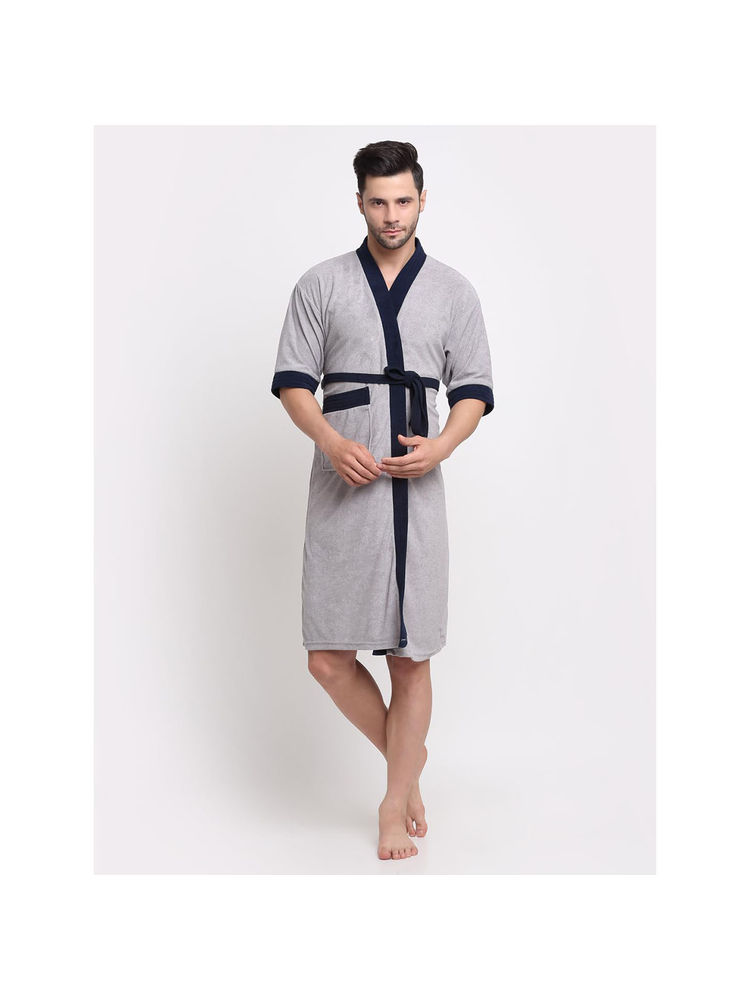 Creeva Unisex Micro Terry Grey Soft and Lightweight Kimono Style Bath Robe-picture-13