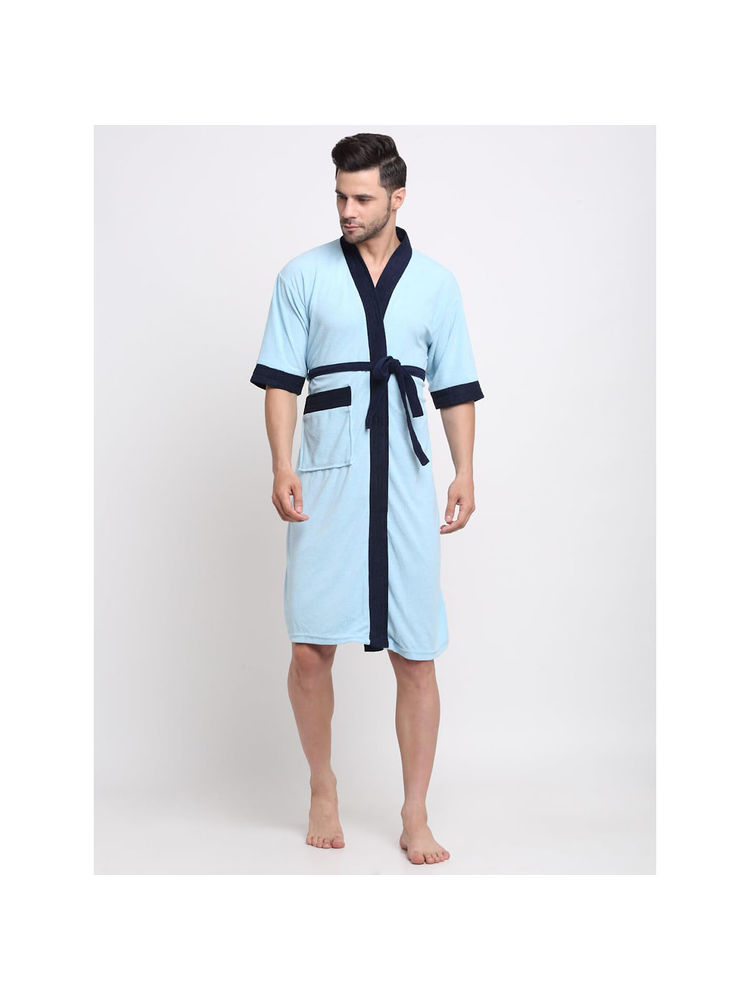 Creeva Unisex Micro Terry Blue Soft and Lightweight Kimono Style Bath Robe-picture-24