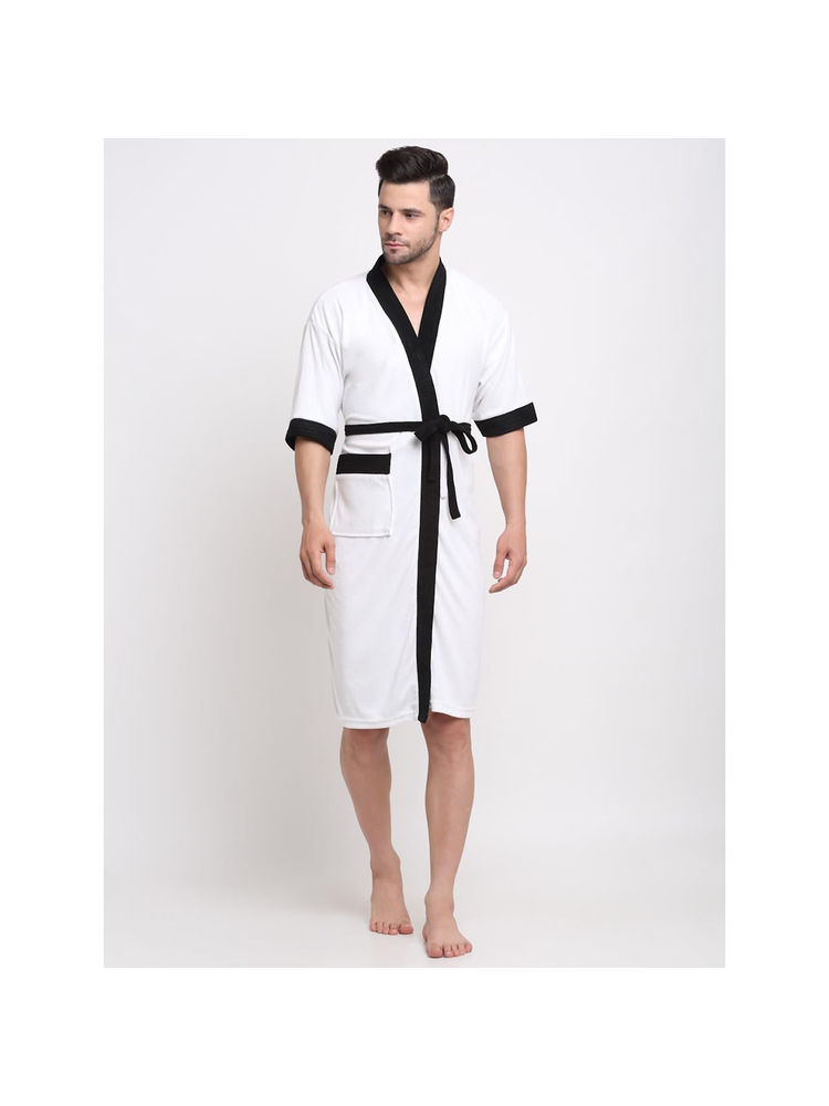 Creeva Unisex Micro Terry White Soft and Lightweight Kimono Style Bath Robe-picture-12