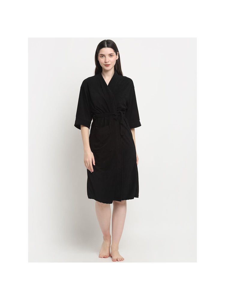 Creeva Unisex Micro Terry Black Soft and Lightweight Kimono Style Bath Robe