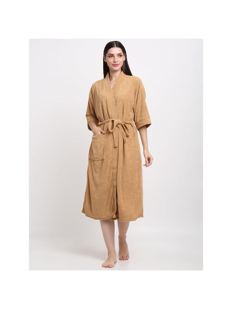 Creeva Unisex Micro Terry Beige Soft and Lightweight Kimono Style Bath Robe-picture-13