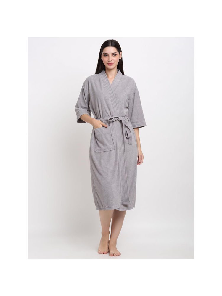 Creeva Unisex Micro Terry Grey Soft and Lightweight Kimono Style Bath Robe