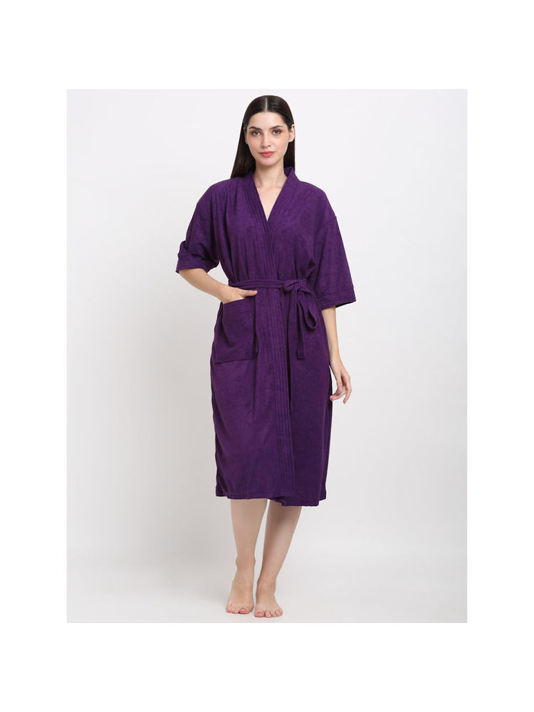 Creeva Unisex Micro Terry Purple Soft and Lightweight Kimono Style Bath Robe
