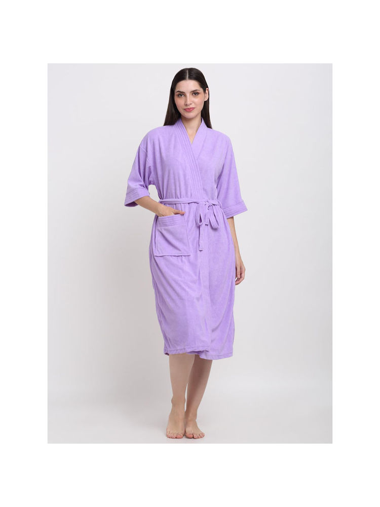 Creeva Unisex Micro Terry Lilac Soft and Lightweight Kimono Style Bath Robe