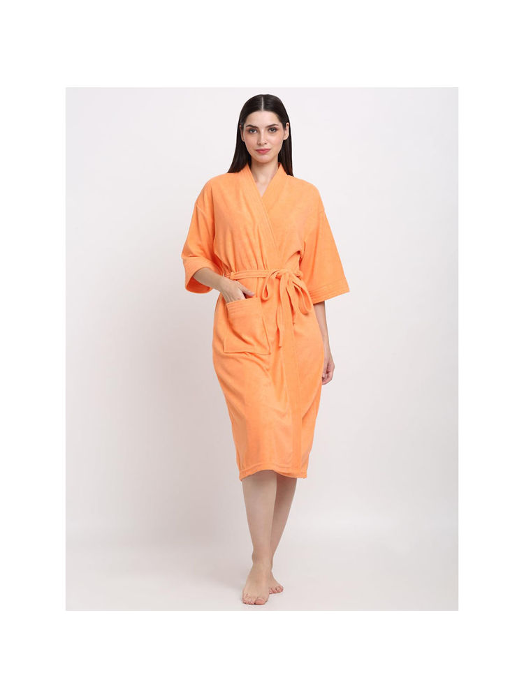 Creeva Unisex Micro Terry Orange Soft and Lightweight Kimono Style Bath Robe-image-23
