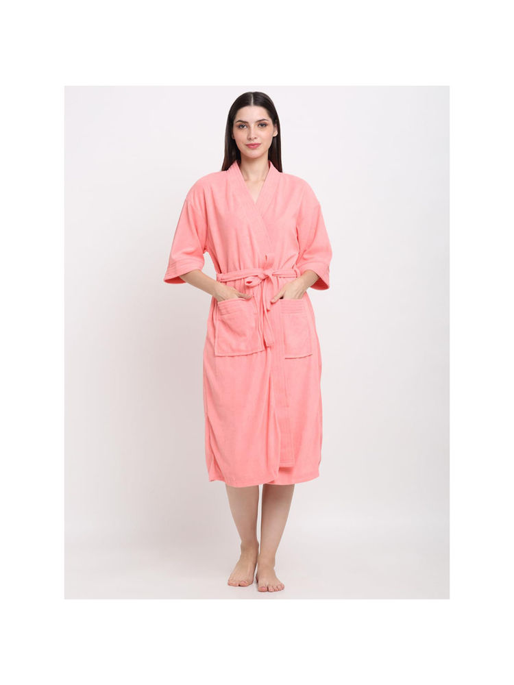 Creeva Unisex Micro Terry Peach Soft and Lightweight Kimono Style Bath Robe-image-48