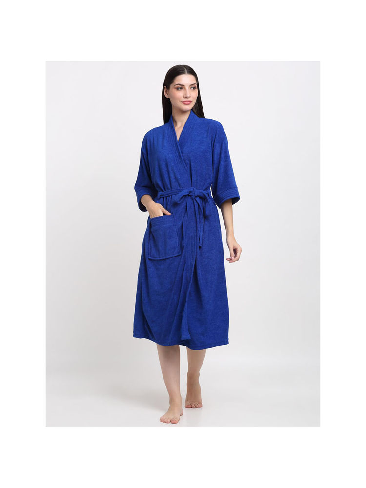 Creeva Unisex Micro Terry Blue Soft and Lightweight Kimono Style Bath Robe-picture-10