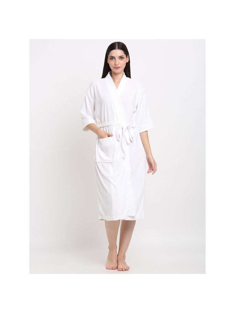 Creeva Unisex Micro Terry White Soft and Lightweight Kimono Style Bath Robe-picture-13