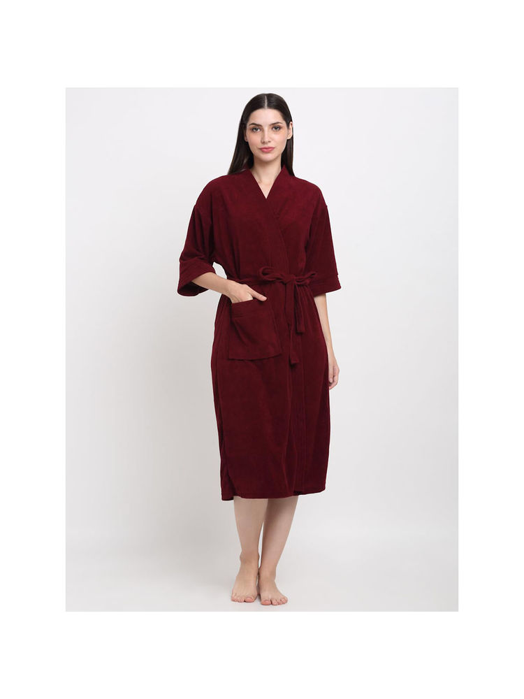 Creeva Unisex Micro Terry Maroon Soft and Lightweight Kimono Style Bath Robe
