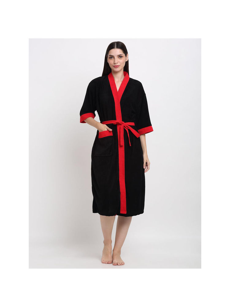 Creeva Unisex Micro Terry Black Soft and Lightweight Kimono Style Bath Robe-image-35