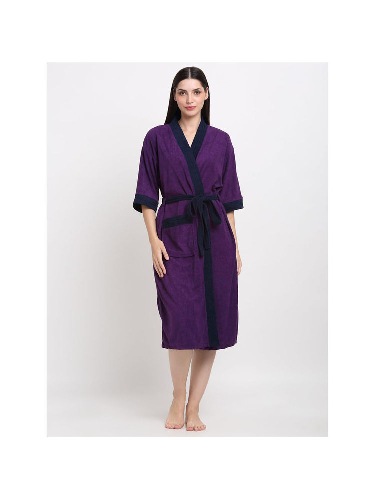 Creeva Unisex Micro Terry Purple Soft and Lightweight Kimono Style Bath Robe-image-41