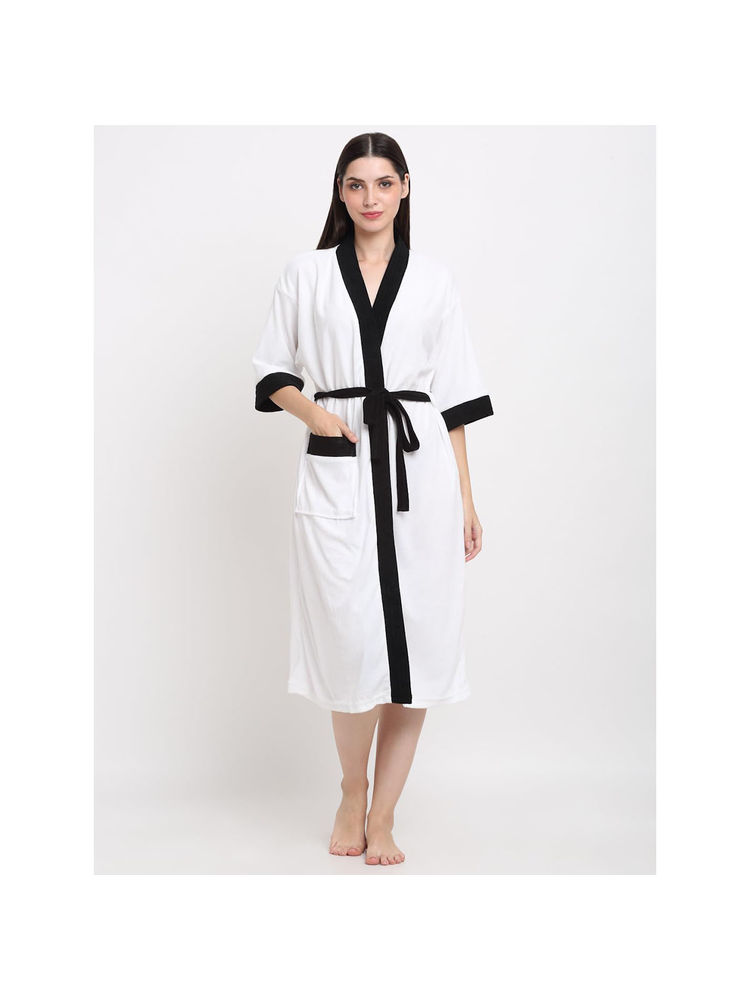 Creeva Unisex Micro Terry White Soft and Lightweight Kimono Style Bath Robe-picture-14