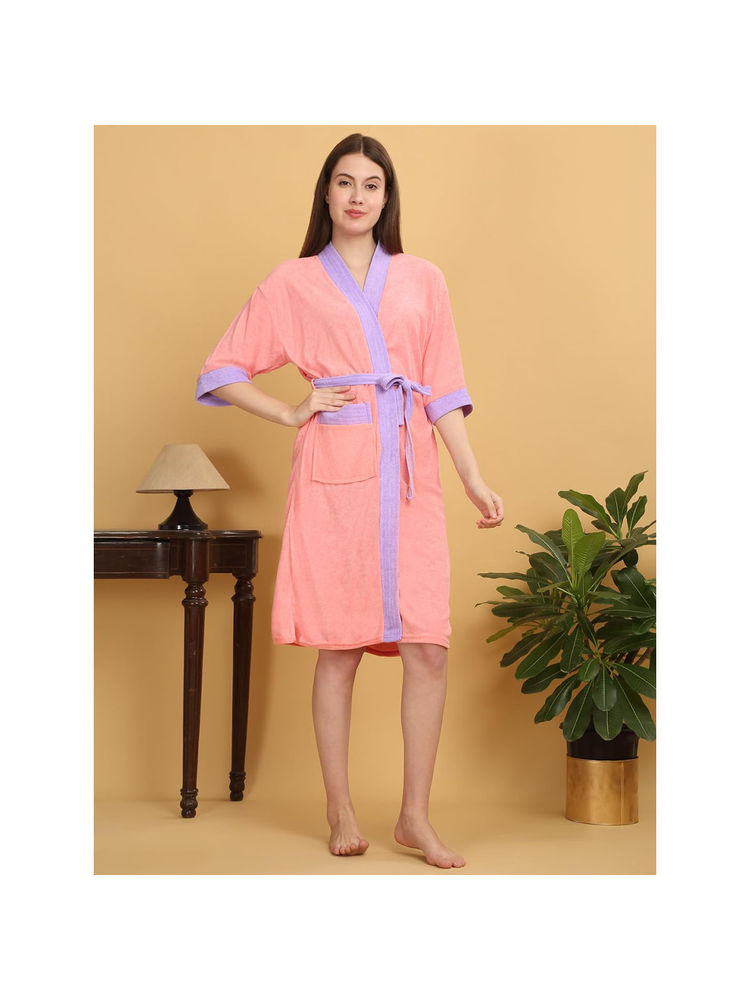 Creeva Unisex Micro Terry Pink Soft and Lightweight Kimono Style Bath Robe-image-42