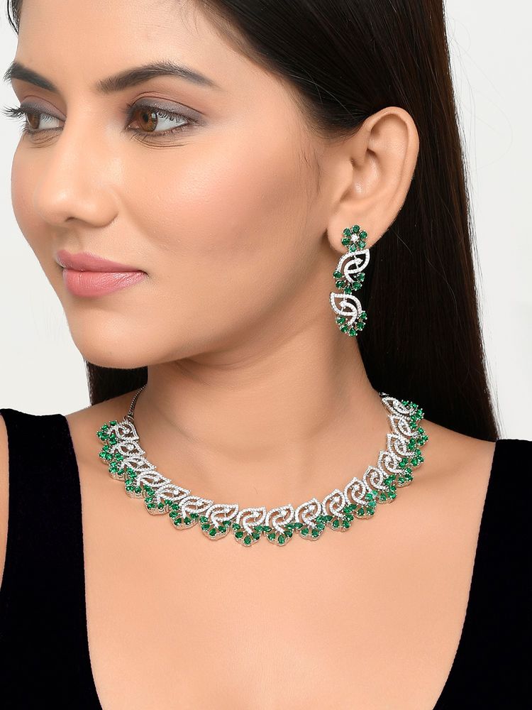 Voylla CZ Elegance Green and White Zircons Jewellery Set-picture-16